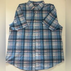 Croft and Barrow blue plaid button down short sleeve shirt men’s XL‎